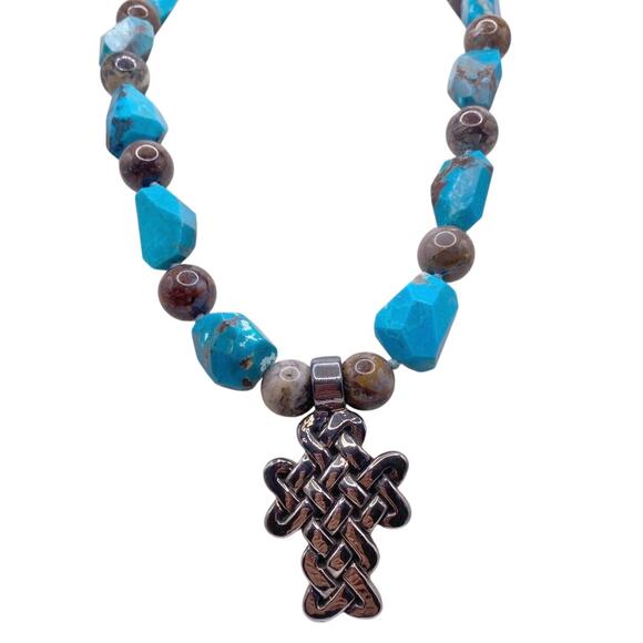Simon Sebbag Designs Signed 925 Silver Celtic Cross With Turquoise and Agate - Picture 2 of 8